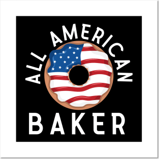 ALL AMERICAN BAKER PATRIOTIC 4TH OF JULY USA DONUTS BAKING Posters and Art